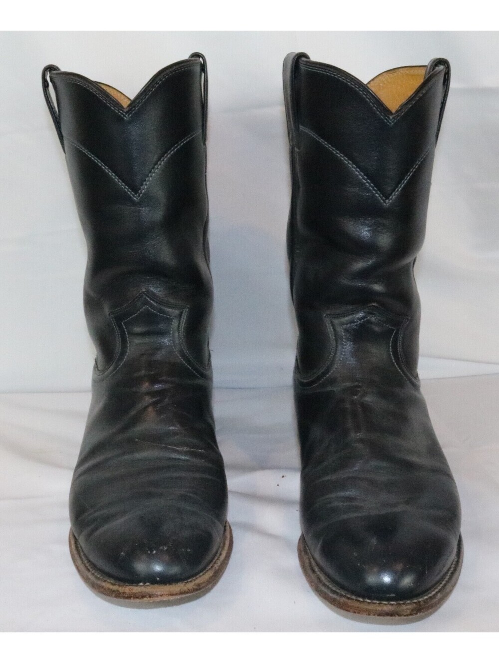 Justin 3021 Vintage Black Exotic Smooth Roper Cowboy Boots 7-1/2 D Made In USA